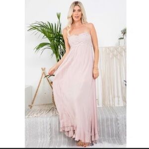 NWOT Sweet Lovely by Jen Elegant Pink Nude Lace Too Strapless Maxi Dress Small